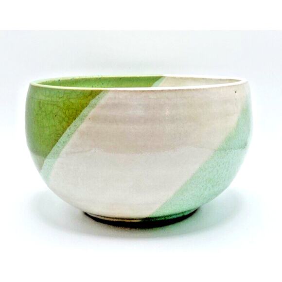 Studio Art Pottery Bowl Hand Thrown Shades Of Green White Glazed Artist Signed - Picture 2 of 13